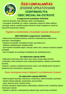 Jesenné upratovanie v Michal na Ostrove 21.–22.10.2026, kontajnery na futbalovom ihrisku